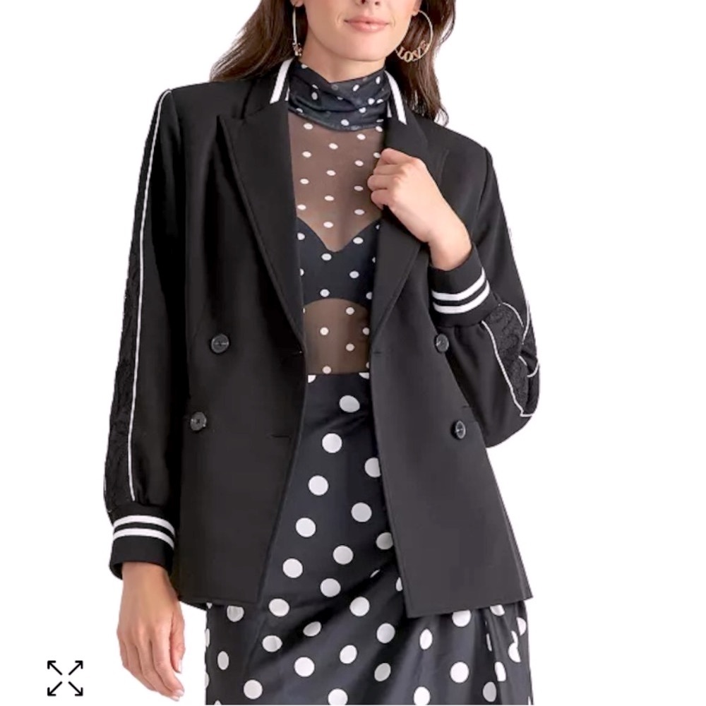 RACHEL RACHEL ROY - Black Double-Breasted Lace-Inset Blazer - XL NWT